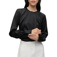 Banorah Ruched-Neck Stretch-Silk Blouse