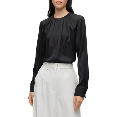 Banorah Ruched-Neck Stretch-Silk Blouse