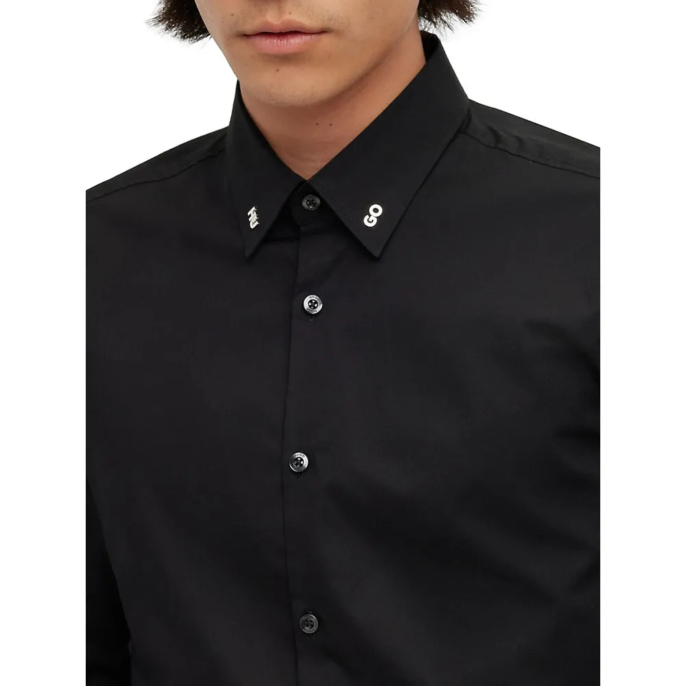 Slim-Fit Logo-Collar Dress Shirt