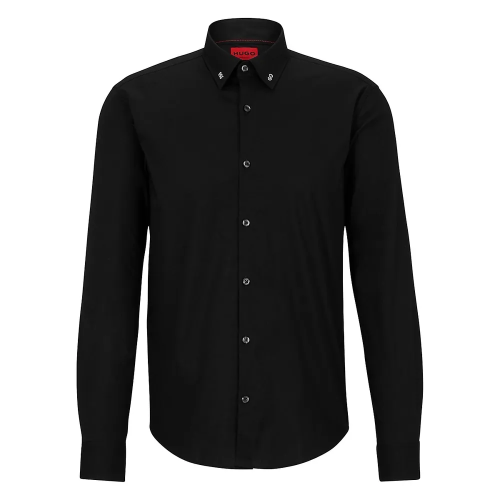 Slim-Fit Logo-Collar Dress Shirt