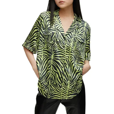 Relaxed-Fit Zebra-Print Satin Blouse