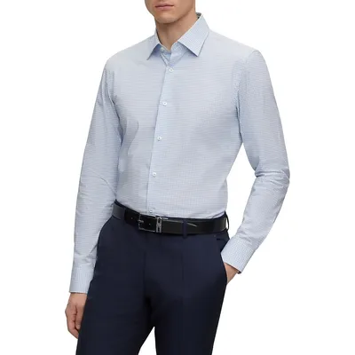 Chemise habillée en coton extensible à carreaux de coupe étroite