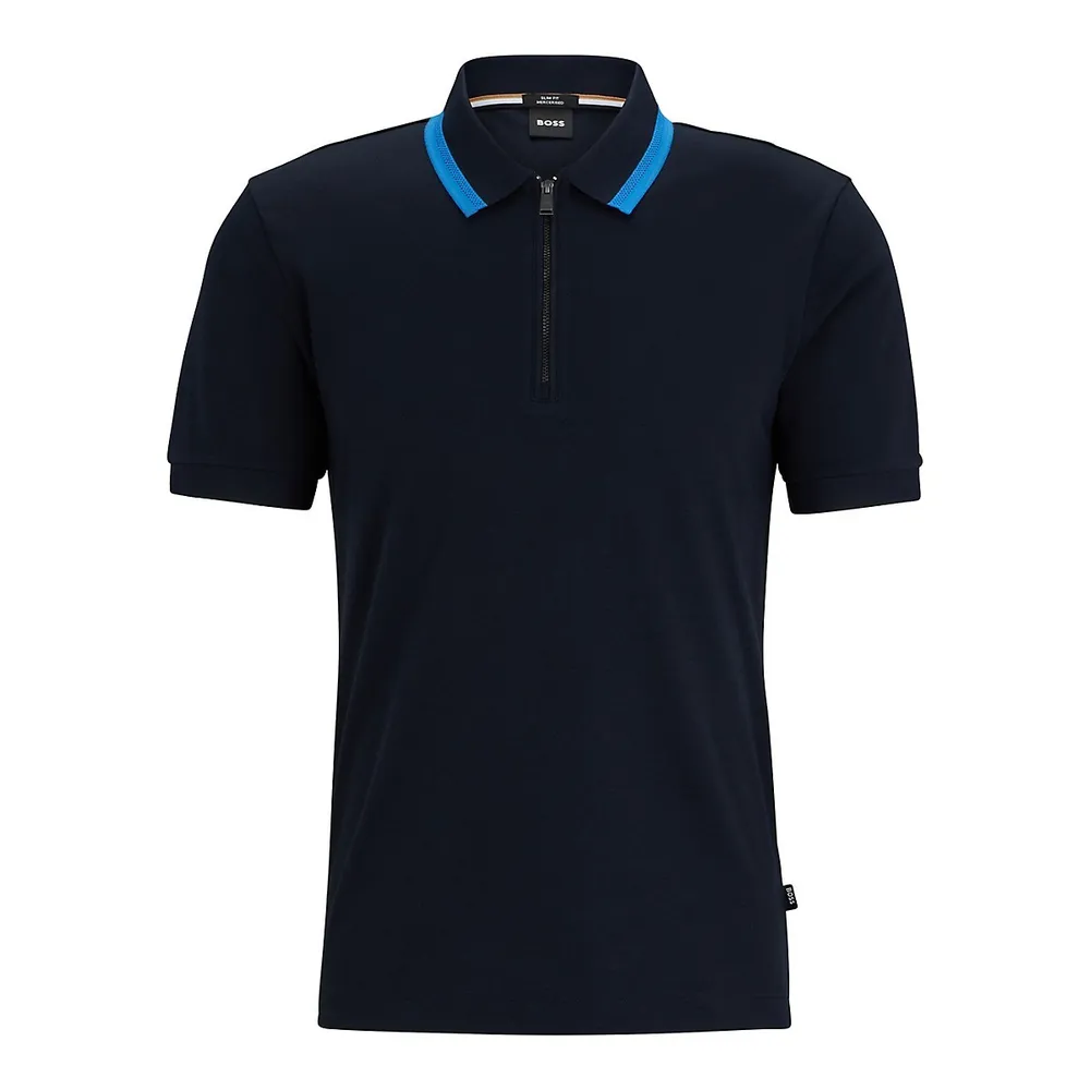 Slim-Fit Tipped Zip Polo Shirt