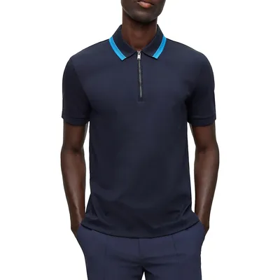 Slim-Fit Tipped Zip Polo Shirt