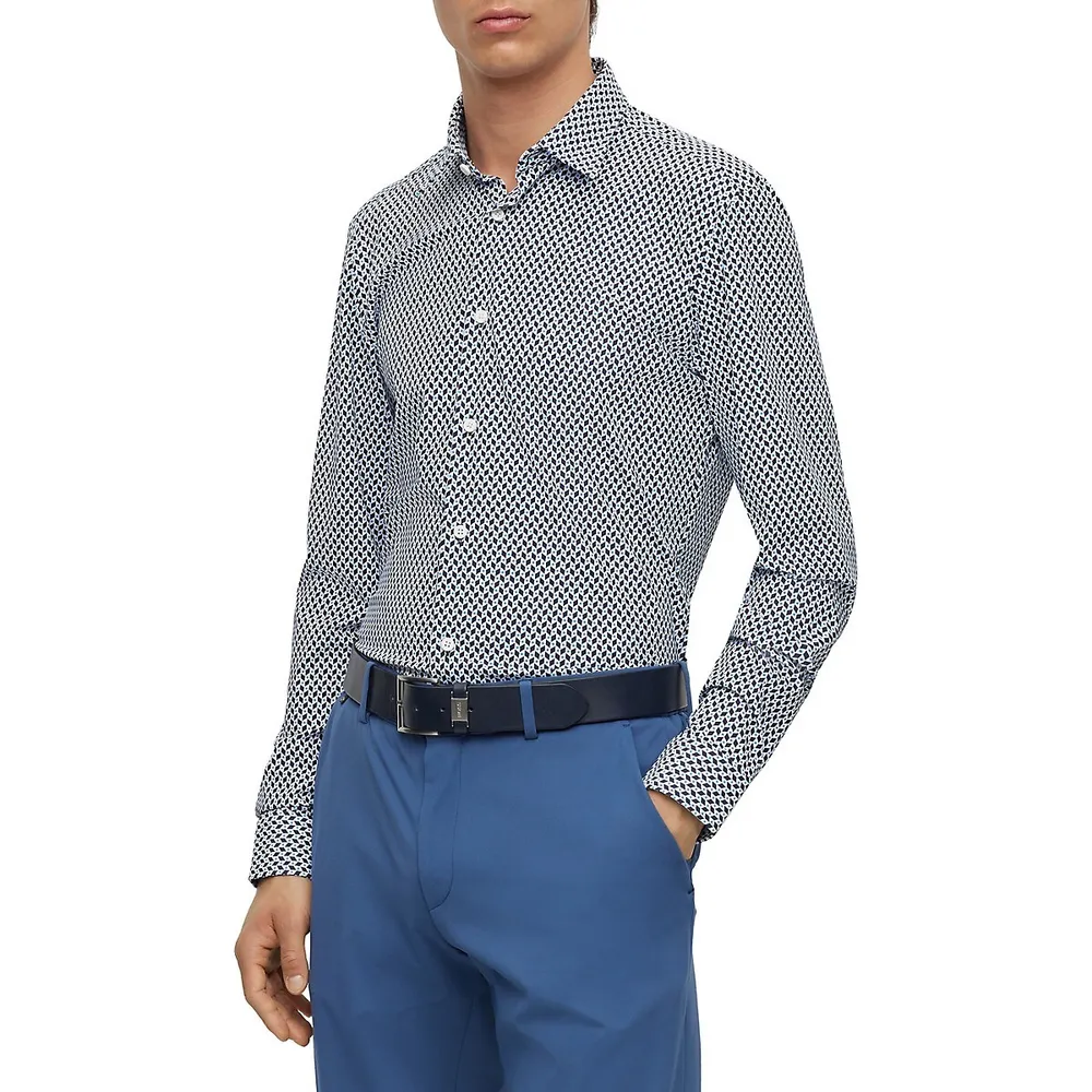 Slim-Fit Performance-Stretch Geo-Print Shirt