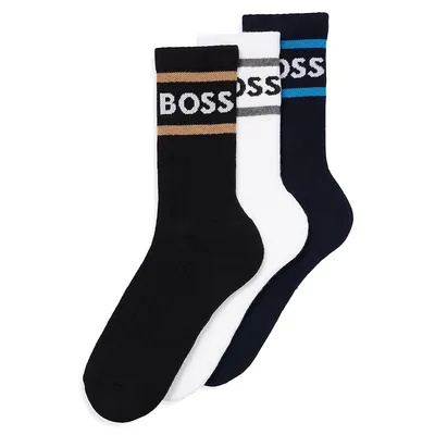 3-Pair Stripes & Logo Short Socks