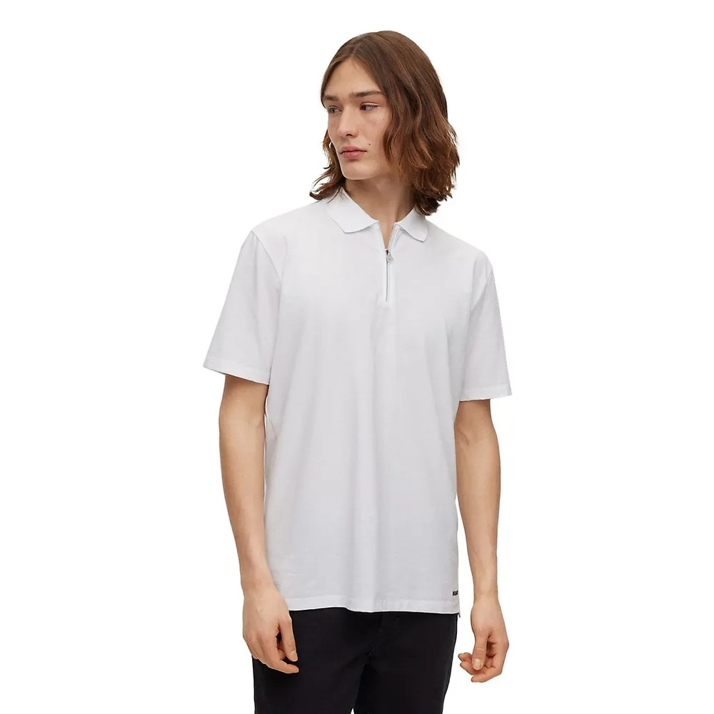 BOSS - Stretch-cotton slim-fit polo shirt with zip placket