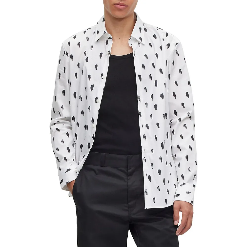 Slim-Fit Printed Stretch Poplin Shirt