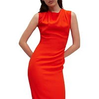 Folded-Neckline Sleeveless Midi Dress