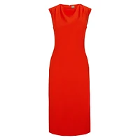 Folded-Neckline Sleeveless Midi Dress