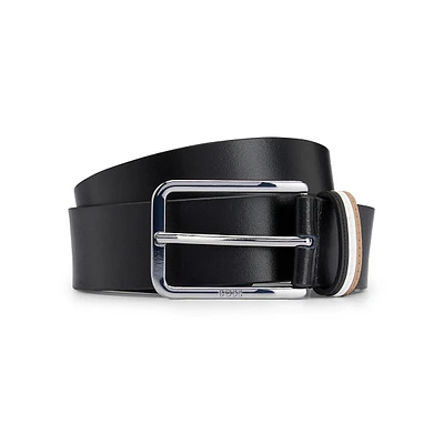 Signature-Stripe Keeper Leather Belt