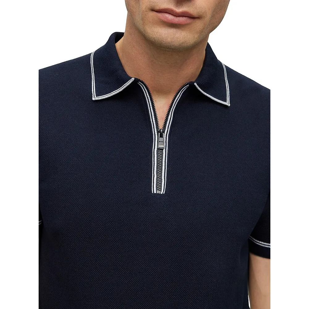 Zip-Placket Sweater Polo Shirt