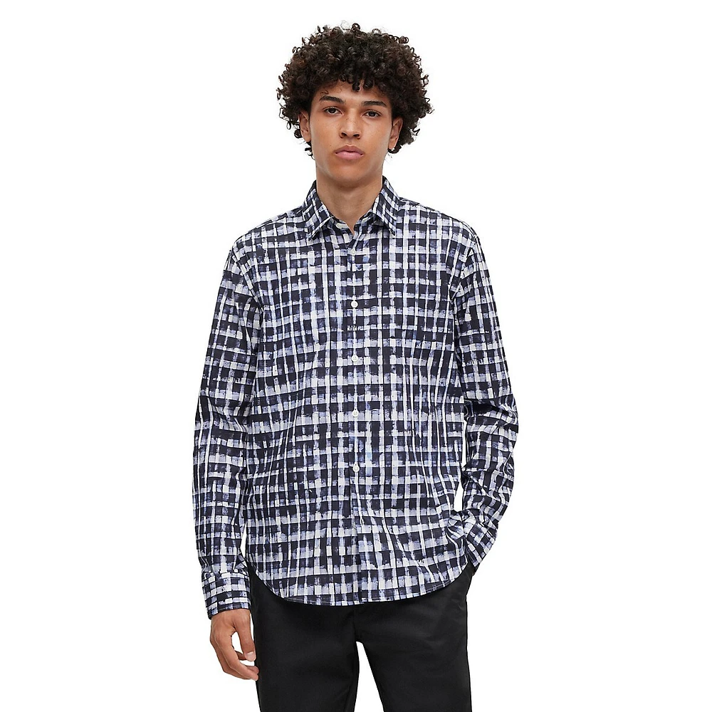 Slim-Fit Printed Stretch Poplin Shirt