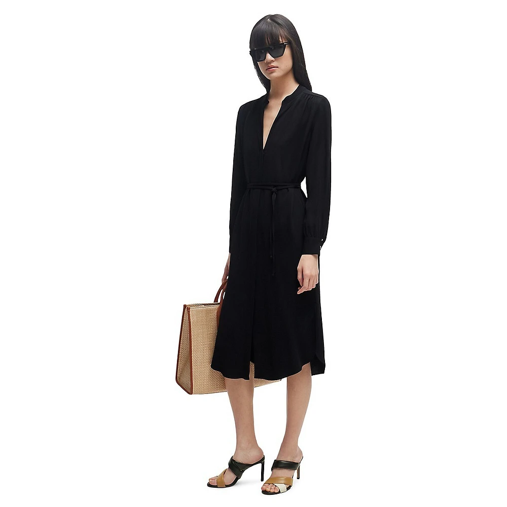 Tied Splitneck Midi Shirt Dress