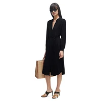 Tied Splitneck Midi Shirt Dress