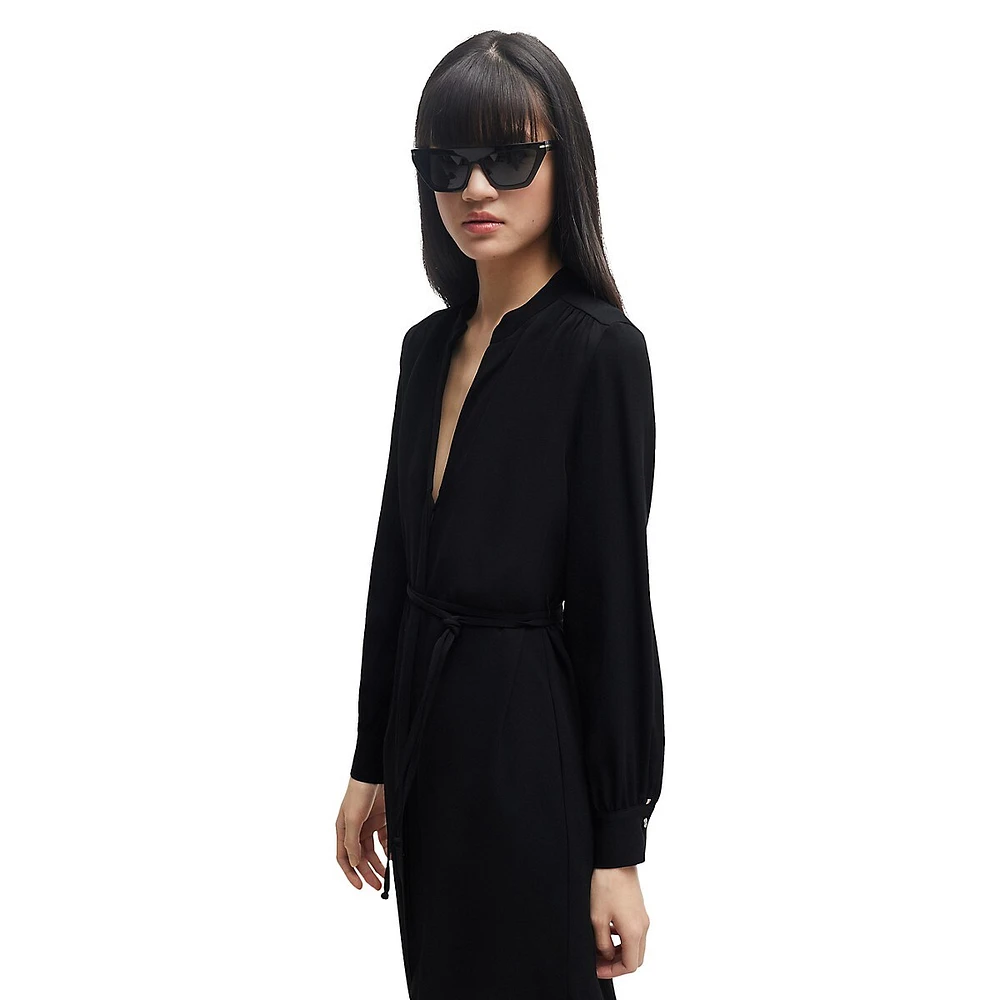 Tied Splitneck Midi Shirt Dress