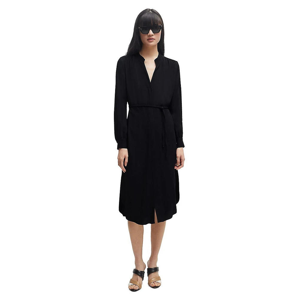 Tied Splitneck Midi Shirt Dress