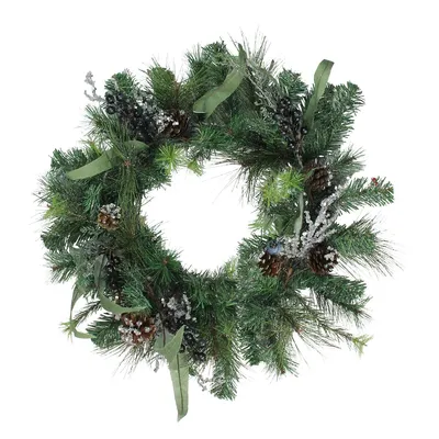 24" Mixed Pine With Blueberries Pine Cones And Ice Twigs Artificial Christmas Wreath - Unlit