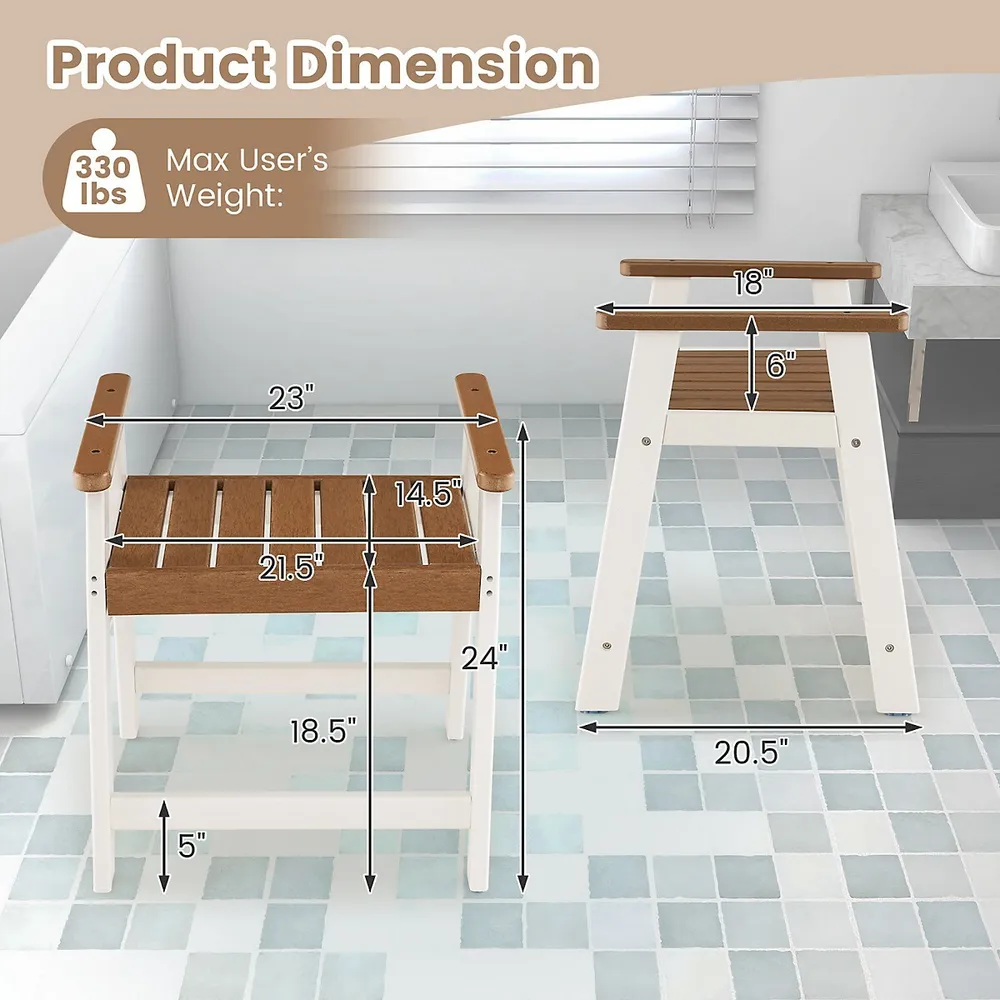 Costway 2-tier Heavy Duty Waterproof Hdpe Shower Bench Stool With