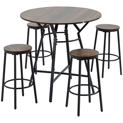 5-piece Bar Table And Chairs Set With 4 Stools For Pub