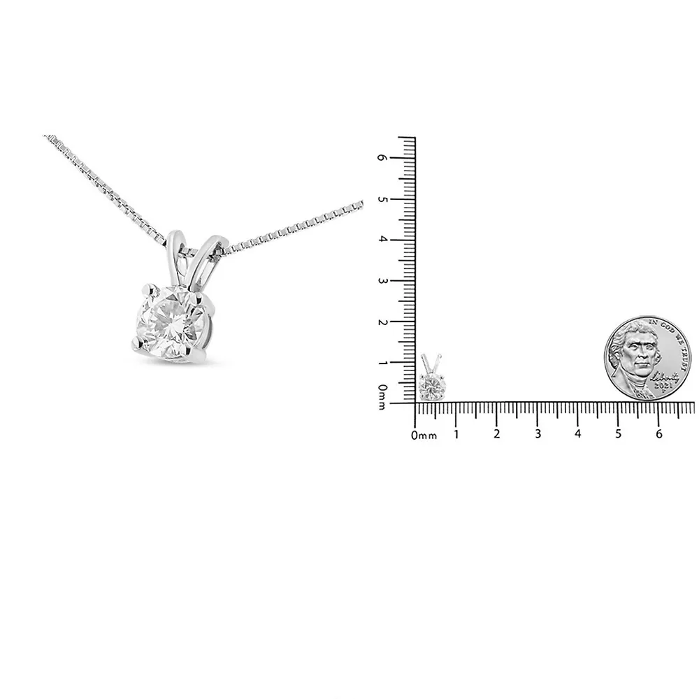 14k White Gold 1/4 Cttw Round Cut Lab Grown White Diamond 4-prong Solitaire Pendant Necklace (f-g Color, Vs2-si1 Clarity) - 18"