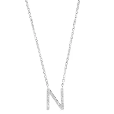 Silver Diamond N Pendant Necklace