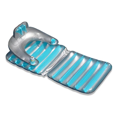 74" Silver And Blue Inflatable Swimming Pool Folding Lounge Chair Float