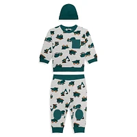 Baby Boy's Truck-Print Pyjama Long-Sleeve Top, Joggers & Toque Set