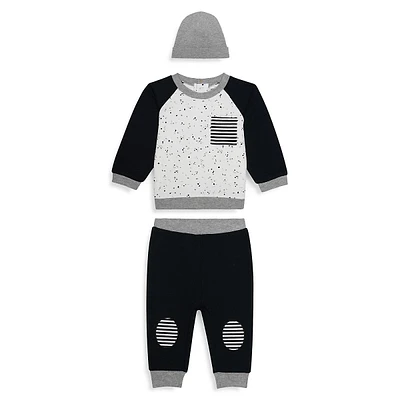 Baby Boy's Abstract Colourblock Pyjama Top, Jogger & Toque Set