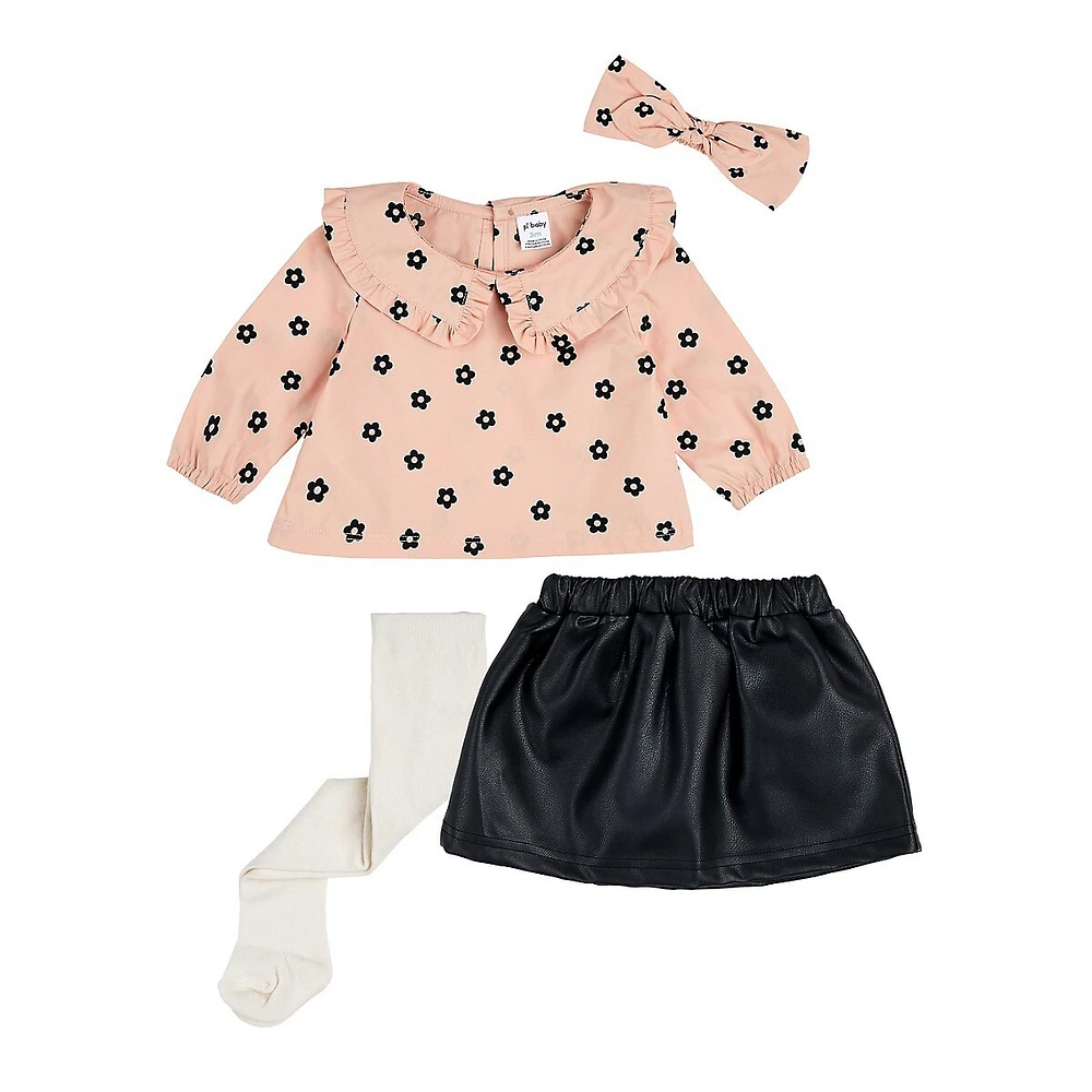 Baby Girl's 4-Piece Top, Faux Leather Skirt & Accessories Set