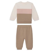 Baby Girl's 2-Piece Quilted Colourblock Jogger Set