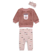 Baby Girl's 3-Piece Sweatshirt, Joggers & Headband Set