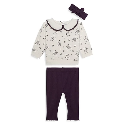 Baby Girl's 3-PIece Peter Pan-Collar Sweatshirt, Leggings & Headband Set