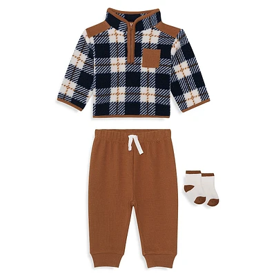 Baby Boy's 4-Piece Plaid Fleece Jacket, Pants & Socks Set