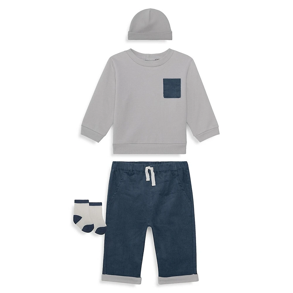 Baby Boy's 5-Piece Sweatshirt, Corduroy Pants, Toque & Socks Set