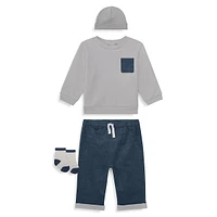 Baby Boy's 5-Piece Sweatshirt, Corduroy Pants, Toque & Socks Set