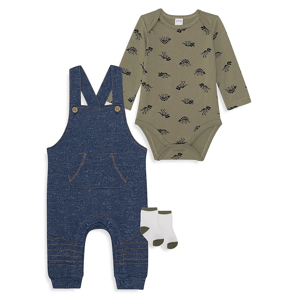 Baby Boy's 4-Piece Overall, Dino Bodysuit & Socks Set