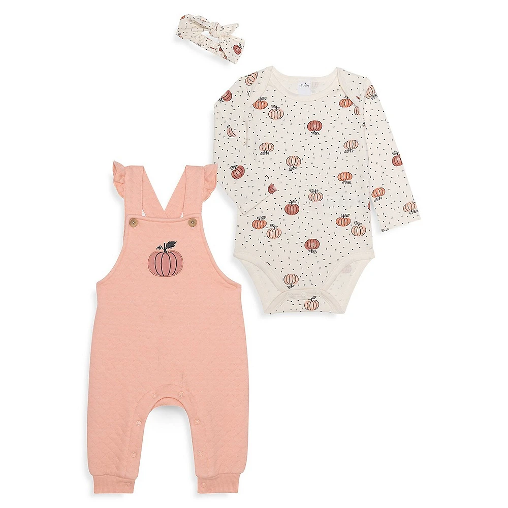 Baby Girl's 3-Piece Overall, Bodysuit & Headband Set