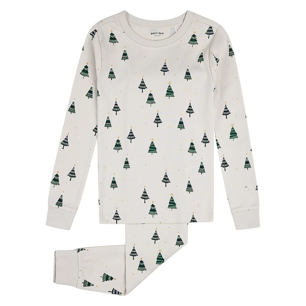 Little Kid's & 2-Piece Holiday Tree-Print Pyjama Set