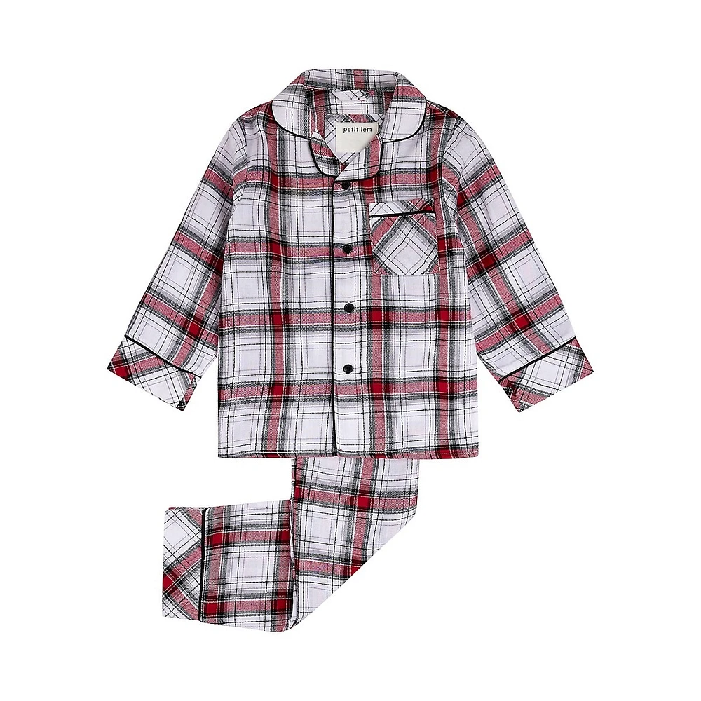 Kid's 2-Piece Holiday Plaid Notch-Collar Pyjama Set