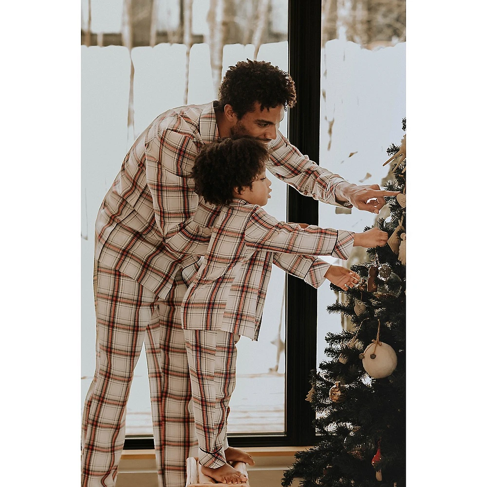 Kid's 2-Piece Holiday Plaid Notch-Collar Pyjama Set