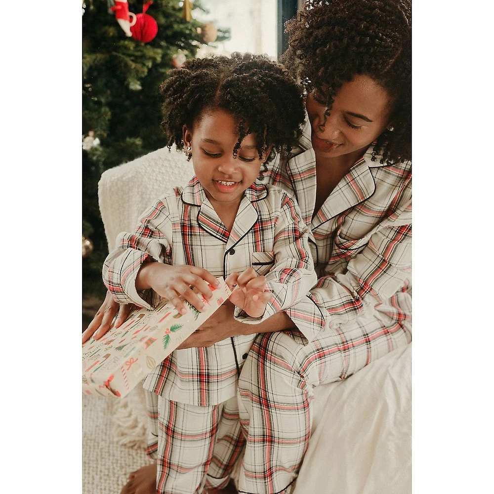 Kid's 2-Piece Holiday Plaid Notch-Collar Pyjama Set