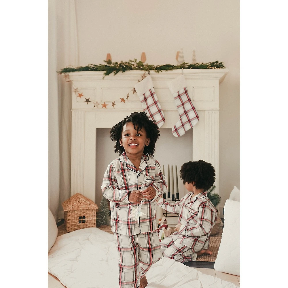 Kid's 2-Piece Holiday Plaid Notch-Collar Pyjama Set