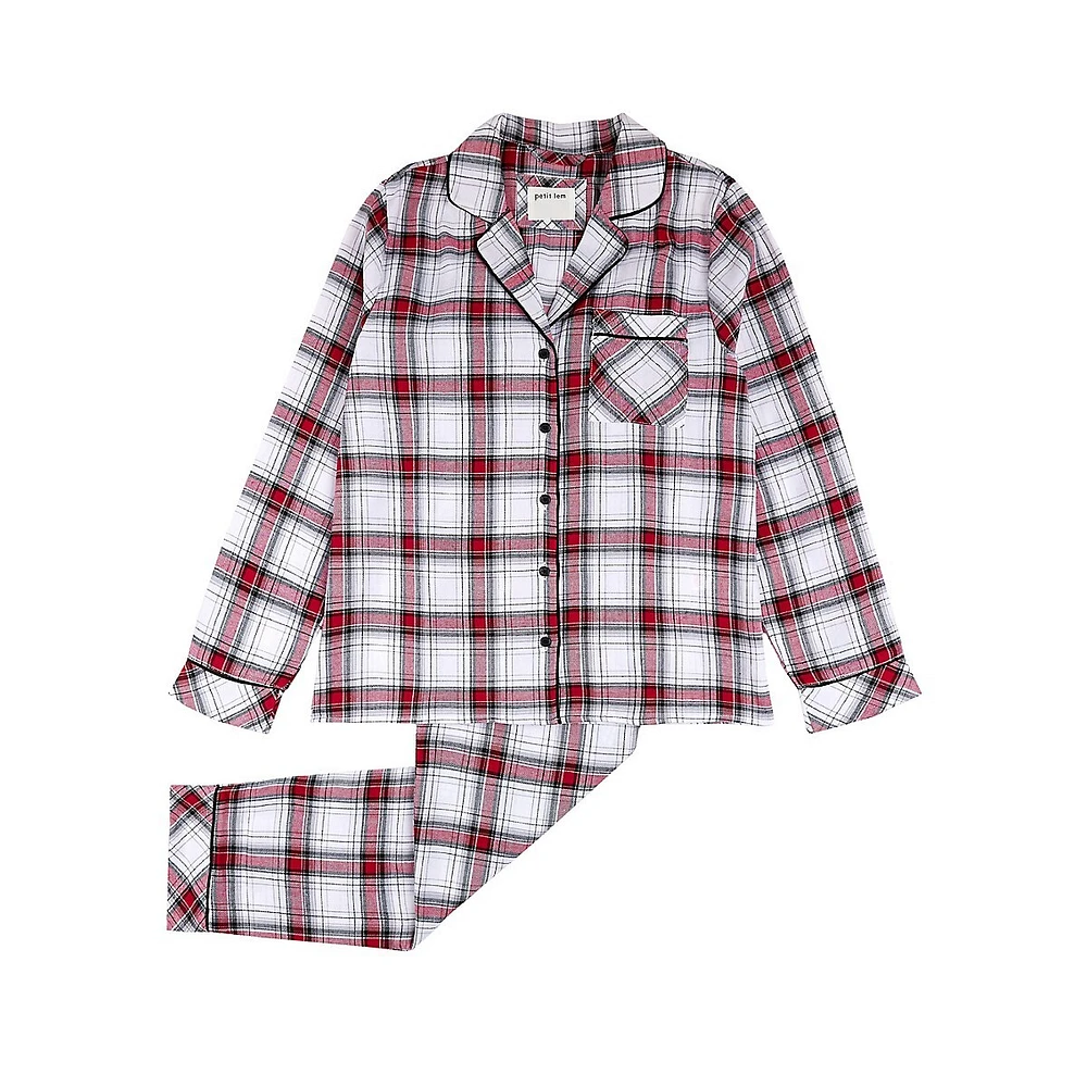 Women's 2-Piece Holiday Plaid Notch-Collar Pyjama Set