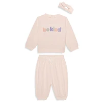 Little Girl's 3-Piece Be Kind Sweatshirt, Joggers & Headband Set