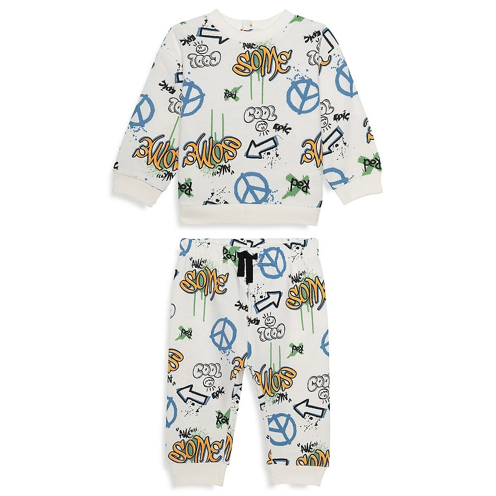 Little Boy's 2-Piece Graffiti-Print Jogger Set