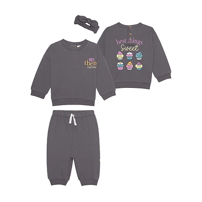 Little Girl's 3-Piece Sweatshirt, Joggers & Headband Set