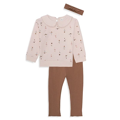 Little Girl's 3-Piece Peter Pan-Collar Sweatshirt, Tights & Headband Set