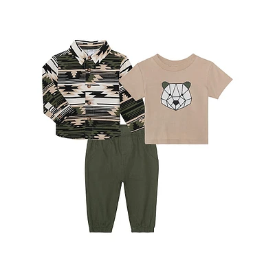 Little Boy's 3-Piece Shirt, Oli-Bear T-Shirt & Joggers Set