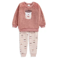 Little Girl's 2-Piece Latte-Theme Plush Sweatshirt & Joggers Set